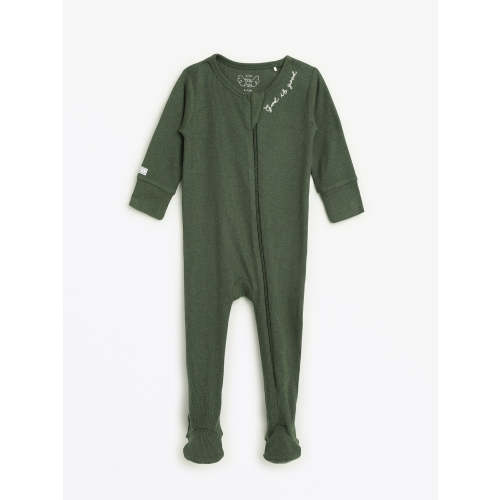 Solid Olive PJ Footed Onesie Ribbed Cotton-Bamboo Blend – Holy Pals