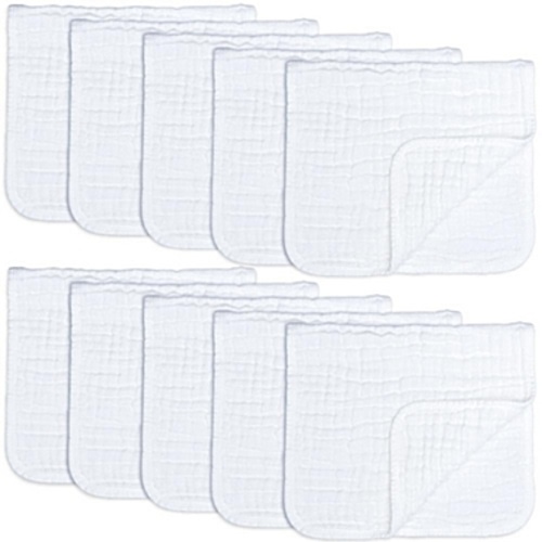 Muslin Burp Cloths 10 Pack Large 100% Cotton Hand Washcloths 6 Layers Extra Absorbent and Soft by Comfy Cubs (Sky Blue, Pack of 10)Muslin Burp Cloths 10 Pack Large 100% Cotton Hand Washcloths 6 Layers Extra Absorbent and Soft by Comfy Cubs(White, Pack of