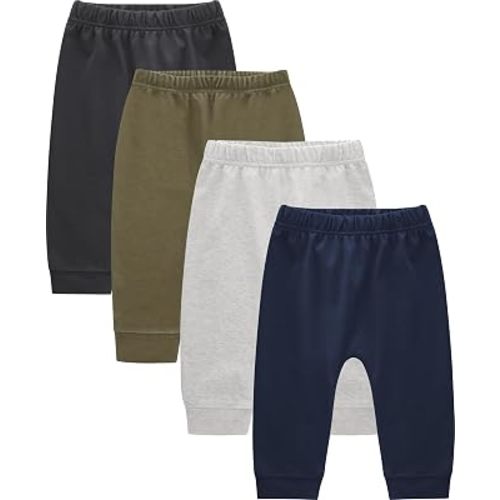 Baby Boys Cotton Pants, 4-Pack Sweatpants, 0-18 Months