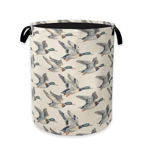 Vintage Mallard Duck Laundry Basket,Rustic Farmhouse Clothes Hamper,Oxford Cloth Collapsible Nursery Hamper Storage Organization for Bedroom,Bathroom,Office,College Dorms,16x20 Inch
