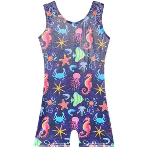 BAOHULU Gymnastics Leotards for Girls Kids Sparkle Tank Biketards with Shorts Dance Outfit