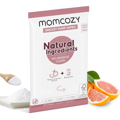 Momcozy Natural Breast Pump Wipes for Pump Parts Cleaning On-the-go, 30 Count (Pack of 3), Flash Clean & Resealable Pump Wipes