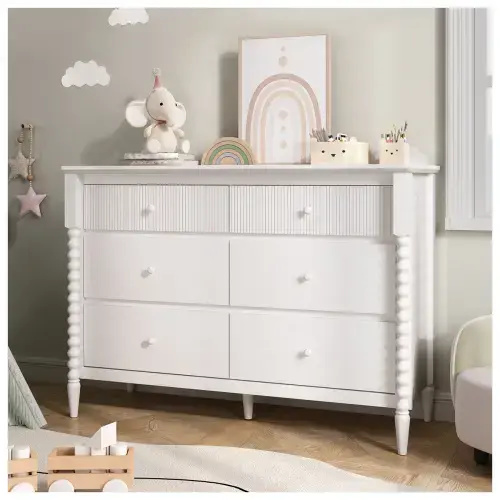 Corrigan Studio® 6 Drawer Dresser, Baby Dresser With Storage, Wide Chest Of Drawers For Nursery, Bedroom, White| Wayfair