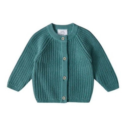 Stellou & Friends 100% Cotton Chunky Ribbed Knitted Cardigan for Boys & Girls Ages 0-6 Years - 9-12 Months / Sage Teal