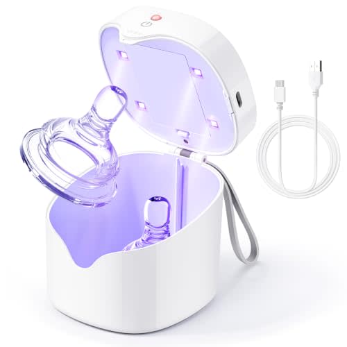 Portable U-V Pacifier Cleaner Case 99.99% Cleaned in 59 Seconds (White) | Mini Pacifier Cleaning Holder Case On The Go,Travel Cleaner Box With Bottom Mirror Reflection For Jewelry,Earphones