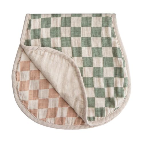 Organic Cotton Muslin Burp Cloth 2-Pack Olive Check/Natural Check One Size