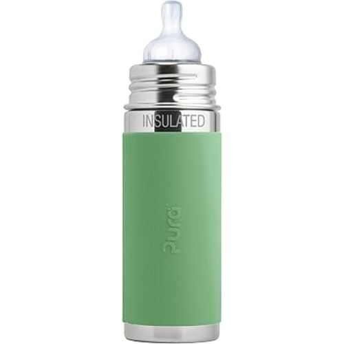Pura Kiki 7oz Stainless Steel Insulated Infant Bottle – Includes Silicone Medium-Flow Nipple & Sleeve – Anti-Colic, Plastic-Free, MadeSafe Certified