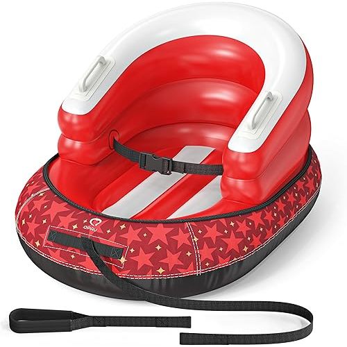 QPAU Snow Sled for Toddlers 1-3 with Canvas Cover, Inflatable Baby Sled with 3-Sided Protection, Tow Strap & Handles, Kids Snow Tube for Skiing & Sledding Outdoor Toys