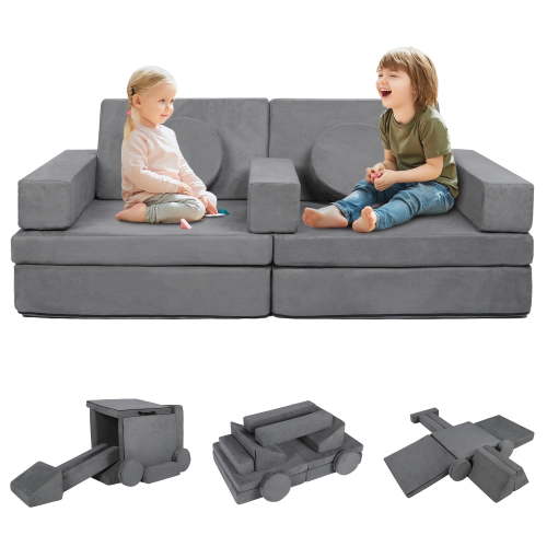 AILEEKISS Modular Kids Sofa Couch Playset, 9 Pcs Indoor Baby Play Couch Furniture for Toddlers