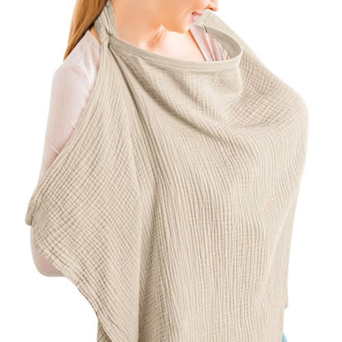 Konssy Muslin Nursing Cover for Baby Breastfeeding, Breathable 100% Cotton Breastfeeding Cover with Rigid Hoop for Mother Nursing Apron, Multi-use Carseat Canopy (Summer Wheat)