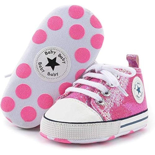 KIDSUN Tutoo Unisex Baby Boys Girls High Top Sneaker Soft Anti-Slip Sole Newborn Infant First Walkers Canvas Denim Shoes