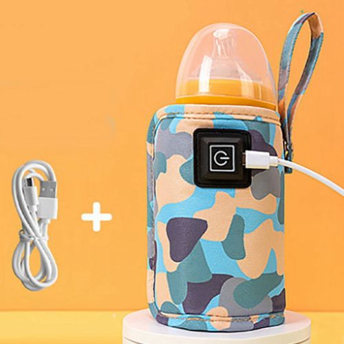 Qtmnekly Universal USB Milk Water Warmer Travel Stroller Insulated Bag Portable Baby Nursing Bottle Heater Camouflage-Blue