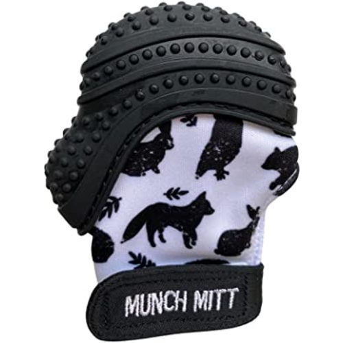 Malarkey Kids Baby Teething Mitten, Munch Mitt Baby Chew Toy - Protects Hands from Chewing & Saliva, Heals Aching Gums, Promotes Sound & Visual Stimulation for Babies Up to 1-Year-Old (Night Forest)