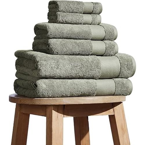 BIOWEAVES 100% Organic Cotton Bath Towel Set | 700 GSM Plush 6-Piece Premium Towel Set GOTS Certified, 2 Bath Towels, 2 Hand Towels & 2 Washcloths - Sage