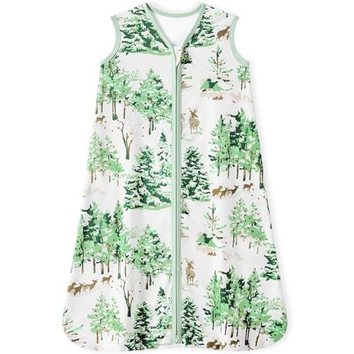 Unnivoll Baby Sleep Sack 12-18 Months 100% Cotton Lightweight 0.5 TOG Wearable Blanket Baby Sleep Bag with 2-Way Zipper for Infant Toddler Green Pine Tree
