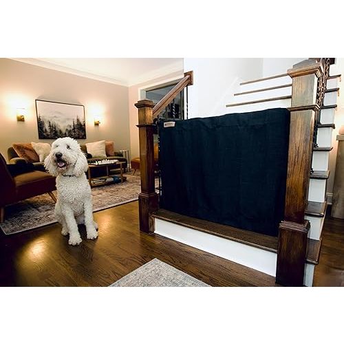 The Stair Barrier First Fabric Banister to Banister Baby Gates for Stairs 42”–52” Wide x 32” Tall– No Drill Baby Gate for Top or Bottom Staircase, Machine-Washable Climb Proof, Designed in USA, Black