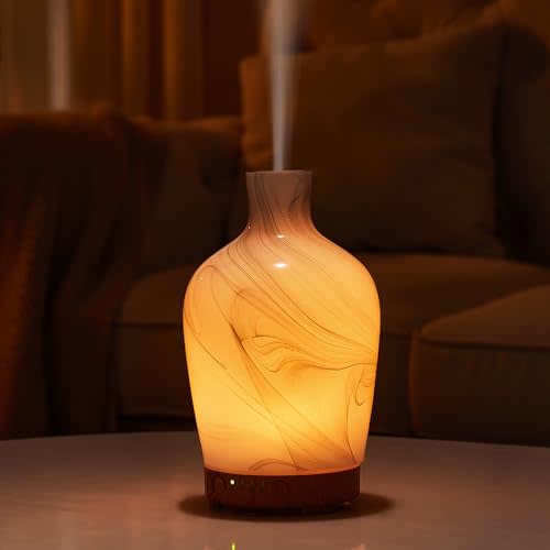 Classical Vase Art Glass Aromatherapy Diffuser 160ml ultrasonic Cool Mist Scent Aroma Essential Oil Diffu er Humidifier with Intermittent Mist & LED 7 Colorful Changing Night Light for Bedroom
