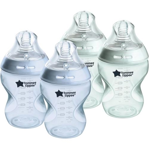Tommee Tippee Natural Start Anti-Colic 9 oz BPA Free Baby Bottles, 0+ Months, Slow Flow Breast-Like Nipple, Self Sterilizing, Seamless Transition Between Bottle & Breast, Blue & Green, Pack of 4