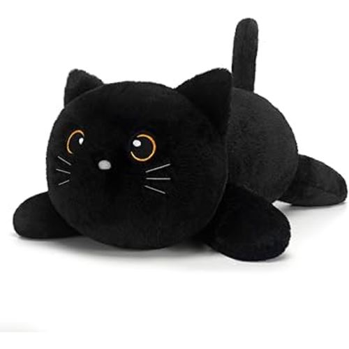 SQEQE Weighted Stuffed Animals Black Cat, Weighted Black Cat Plush, Plushies for Cozy Comfort, Soft Black Cat Pillow Toy for Kids Adults, Christmas & Valentines Gift 9.8 Inch, 0.8 Lb