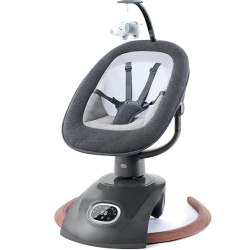 Electric Baby Swing for Infants with Remote Control, Rocker with 6 motions, 5 Speeds, 13 Music Include White Noise, 5 Point Harness, 3 Seat Positions for Newborn Boy Girl Max 20 Lbs