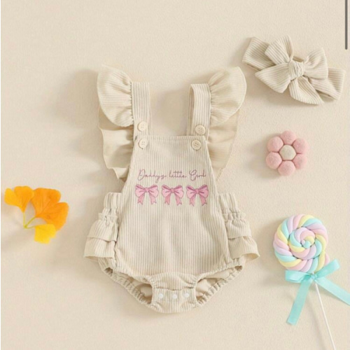 Charming Baby Girls Summer Romper With Flying Sleeve Elegance, Beautiful Letter Bow Embroidery Cute Headband – Perfect For Seasonal Adventures | SHEIN USA