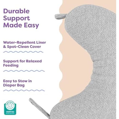 Boppy Anywhere Travel Nursing Pillow - Compact, Ergonomic Bottle & Breastfeeding Pillow with Snap & Loop Hanging Closure and Firm Hypoallergenic Fill, Baby Safety Alliance Verified