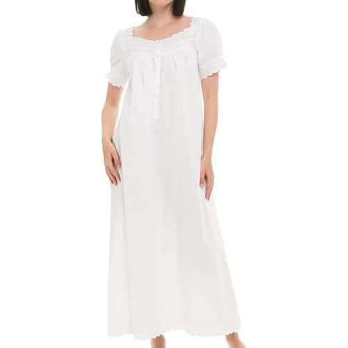Alexander Del Rossa White Cotton Nightgowns for Women, Summer Nightgowns for Women Soft Cotton