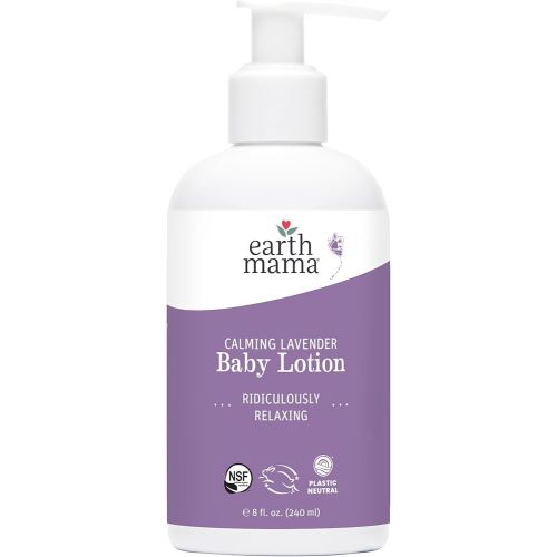 Earth Mama Calming Lavender Baby Lotion for Dry Skin, Calendula Cream for Newborn Skin Care, Organic Moisturizer for Children with Aloe Juice, Rooibos, & Shea Butter, Lavender Lotion, 8 Fl Oz