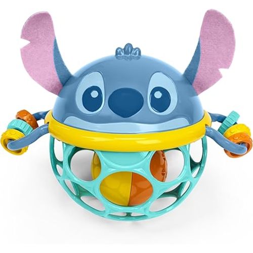 Disney Baby Stitch Oball Rattle by Bright Starts, Easy Grasp Baby Toy with Jingle Ball, Sensory Rattle for Newborn Infant 0-6 Months, Baby Toys 3-6 Months