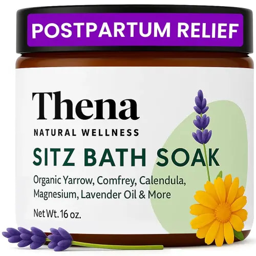 Best Organic Sitz Bath Soak Postpartum Care & Post Partum Essentials, Natural Hemorrhoid Treatment for Women & Moms with Epsom Dead Sea Salt Witch Hazel, Sitz Bath for Toilet, Thena