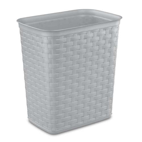 Sterilite Small Bathroom Trash Can, 3.4 Gallon Plastic Weave Garbage Bucket Bin with No Lid, Gray