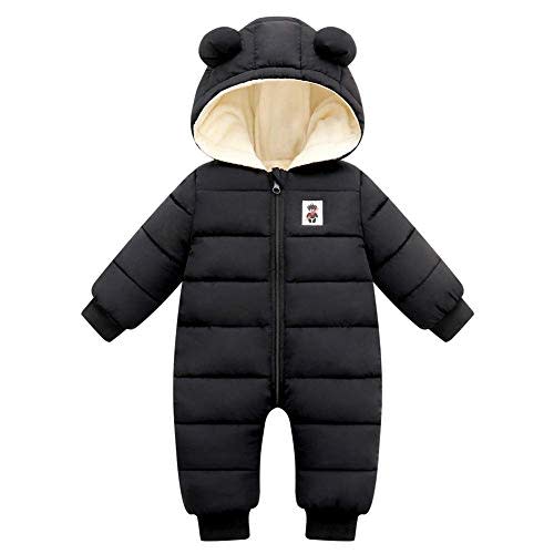 Unisex Baby Snowsuit Infant Cute Bear Hooded Winter Warm Flannel Lining Romper
