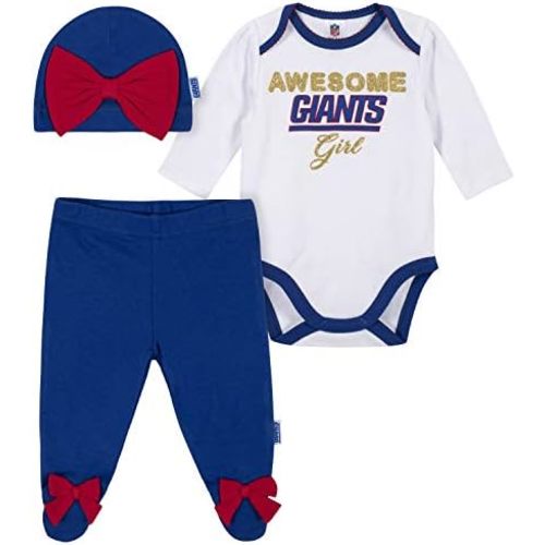 Gerber NFL Baby Girls 3-Pack Bodysuit Registry Gift Set Footed Pant and Cap