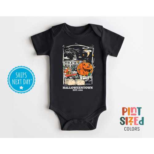 Halloween Town Baby Onesie® - Retro Fall Bodysuit - Vintage Halloween Baby Onesie® - Black