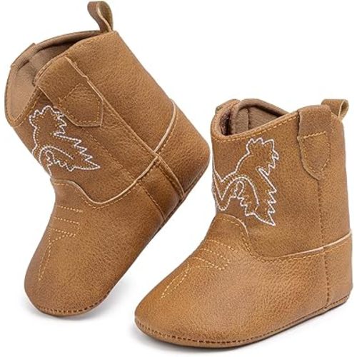HsdsBebe Baby Boys Girls Western Cowboy Boots Infant Moccasins High Top Booties Toddler Soft Sole Non-Slip First Walker Crib Shoes