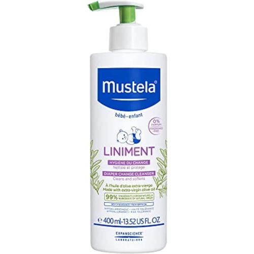 Mustela Liniment - No-Rinse Baby Cleanser for Diaper Change - with Extra Virgin Olive Oil - Fragrance-Free - 13.52 fl. Oz