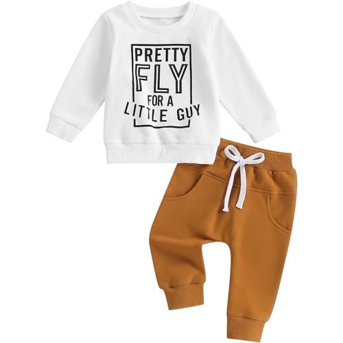 Newborn Baby Boy Fall Clothes Long Sleeve Round Neck Letter Print Sweatshirt Top Long Pants Cute Toddler Winter Outfits