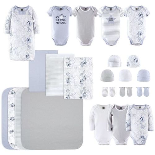 The Peanutshell Baby Girl or Boy Cotton Layette Set or Gift Set, To The Moon, 23-Pieces, Blue/Gray, 0-3 Months