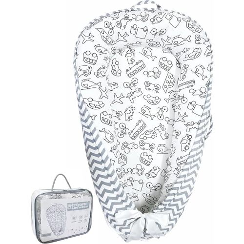 Baby Lounger | Organic Cotton Infant Lounger | Reversible, Adjustable & Portable Floor Lounger |Supervised Use | Soft, Breathable, Washable Cover - Star Collection (Travel Gray)