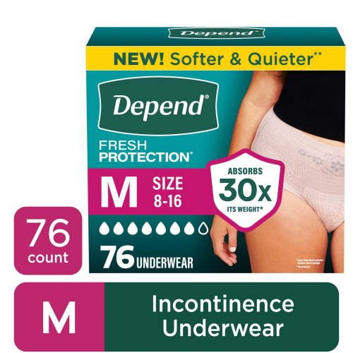 Depend Fresh Protection Incontinence Underwear for Women, Adult Diapers, M (76 Count) HSA/FSA Eligible