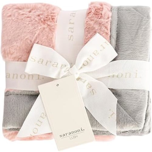 Saranoni Luxury Baby Blanket Receiving Blanket Light Pink Gray 40x30 | Ultra-soft receiving blanket with plush comfort and a cozy feel for newborns, infants, and everyday baby use.