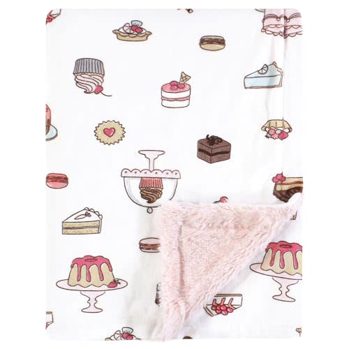Hudson Baby Infant Girl Plush Blanket with Furry Binding and Back, Sweet Bakery, One Size