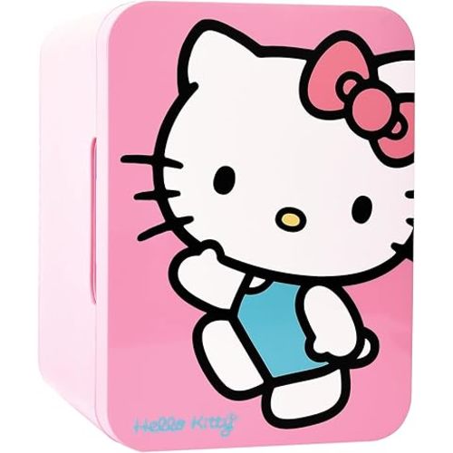 Ukonic Hello Kitty Mini Fridge 4L/6-Can Cooler – Thermoelectric, Portable, AC/DC, Kawaii Pink Design, Official Sanrio, for Bedroom, Office, Travel
