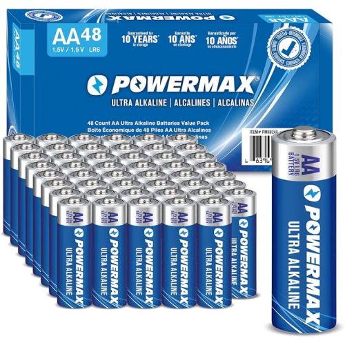 Powermax 48-Count AA Batteries, Ultra Long Lasting Alkaline Battery, 10-Year Shelf Life, Reclosable Packaging