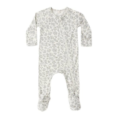 Floral Bamboo Zip Footie colour: BLUE FLORAL size: 6 - 12 MONTHS