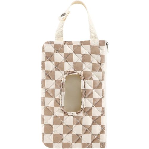 Quilted Baby Wipe Holder Portable Hanging Wipe Pouch for Travel (Checkered Khaki)