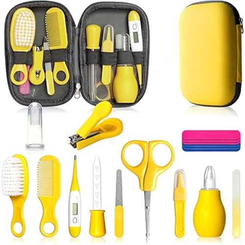 Baby Healthcare and Grooming Kit, Baby Safety Care Set, Baby Electric Nail Trimmer Set Newborn Nursery Health Care Set for Newborn Infant Toddlers Baby Boys Girls Kids (Yellow-18 Kits)