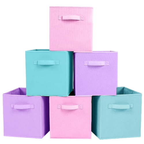 YOYTOO 6 Pack Foldable Cube Storage Bins, 11" Collapsible Fabric Cube Organizer Baskets Bins, Multicolor