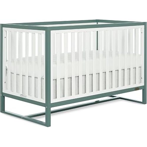 Dream On Me Arlo 5-in-1 Convertible Full-Size Baby Crib in Jungle Green, GreenGuard Gold & BSA, Converts to Toddler, Day & Full-Size Bed, 3 Mattress Heights, Non-Toxic Finish, Sustainable Pinewood