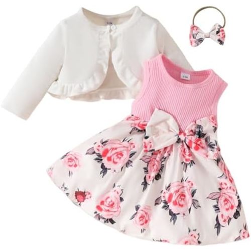 FYMNSI 1st Birthday Girl Outfit Long Sleeve Velvet Cardigan Floral Turu Dress Headband Toddler Baby Girls Fall Winter Clothes